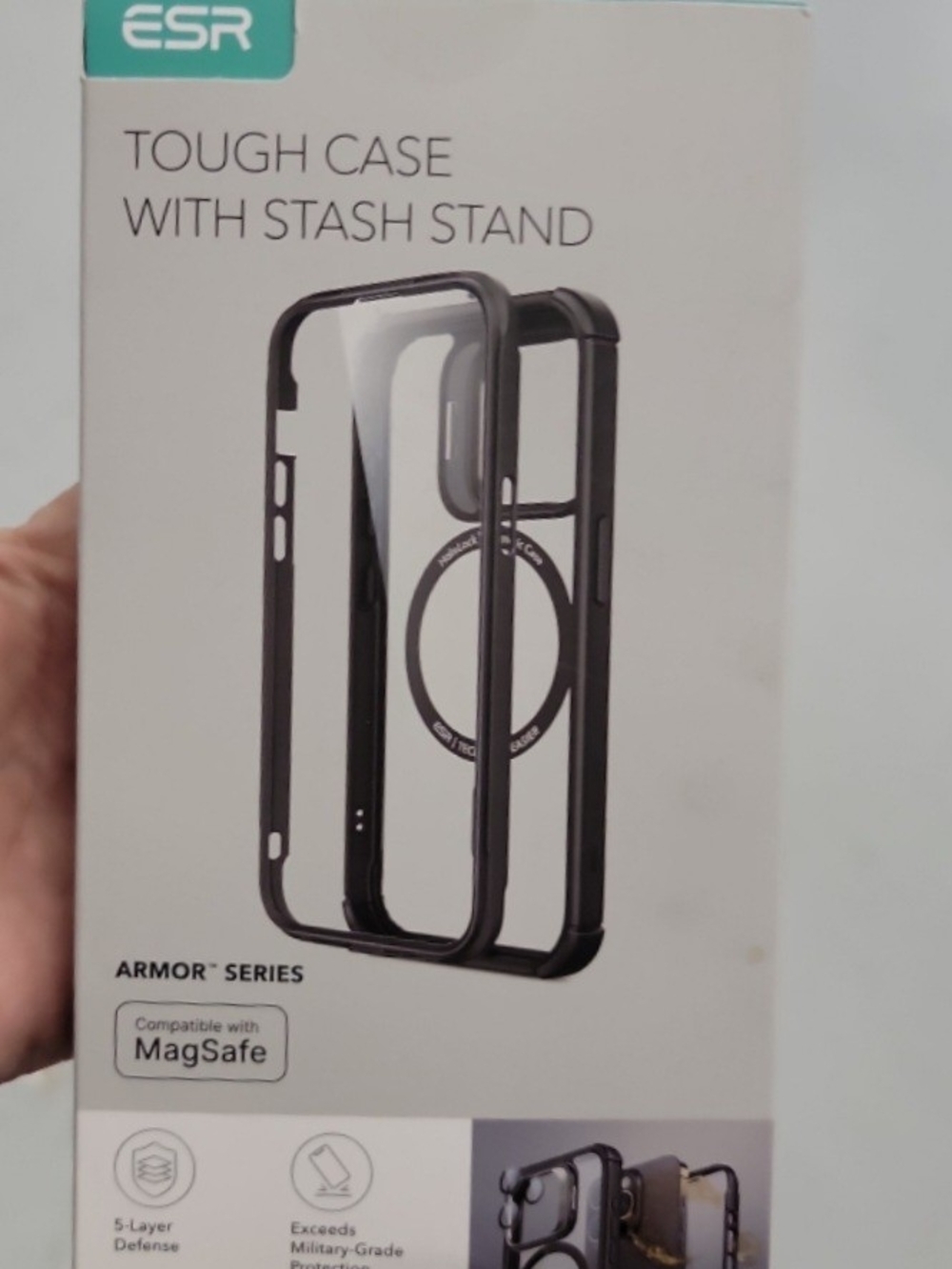 ESR Tough Case with Stash Stand - Black/Clear. Armor Series for Iphone 15 Plus